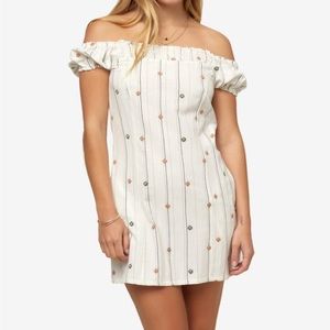 Embroidered floral off-the-shoulder dress